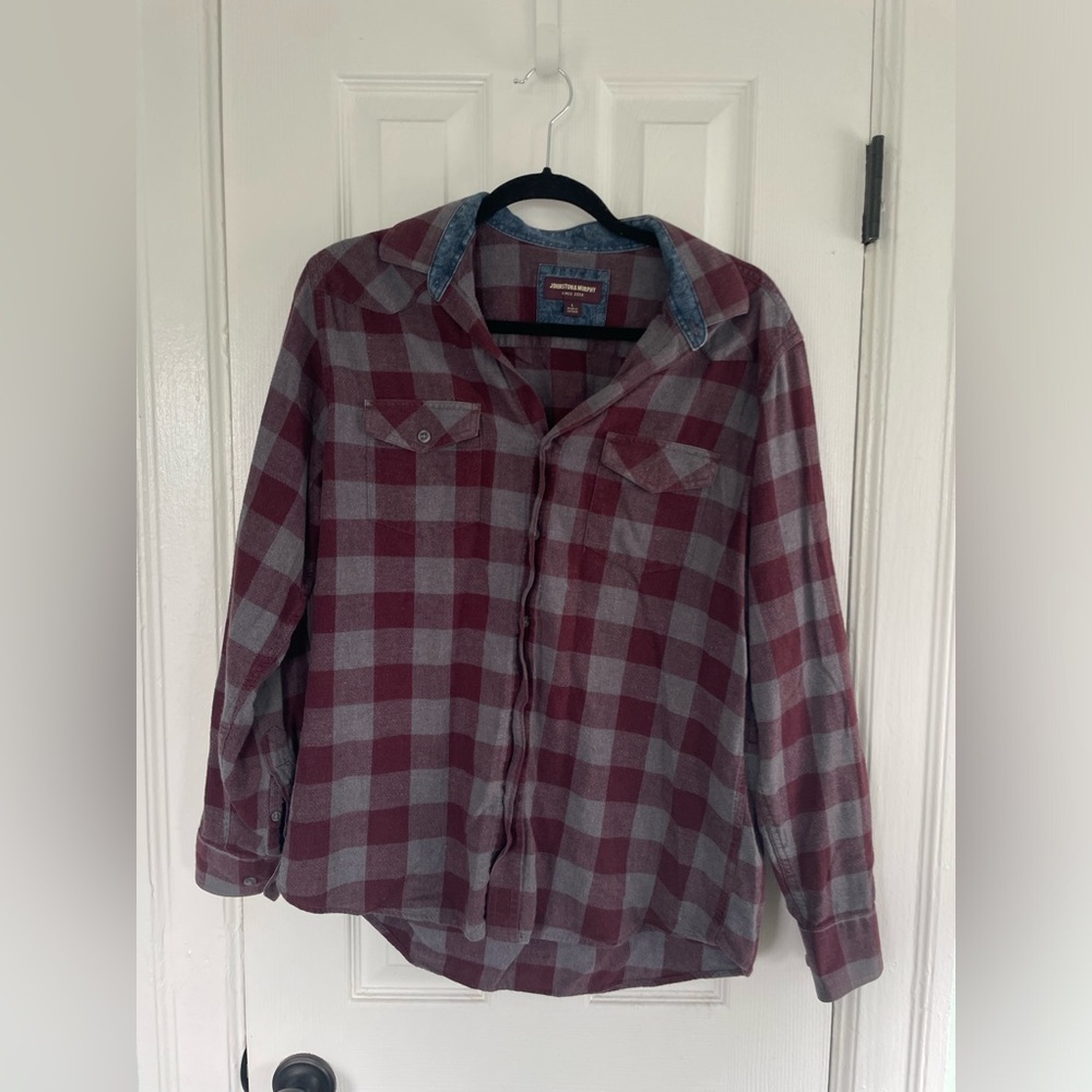 Johnston & Murphy Maroon/gray plaid button down